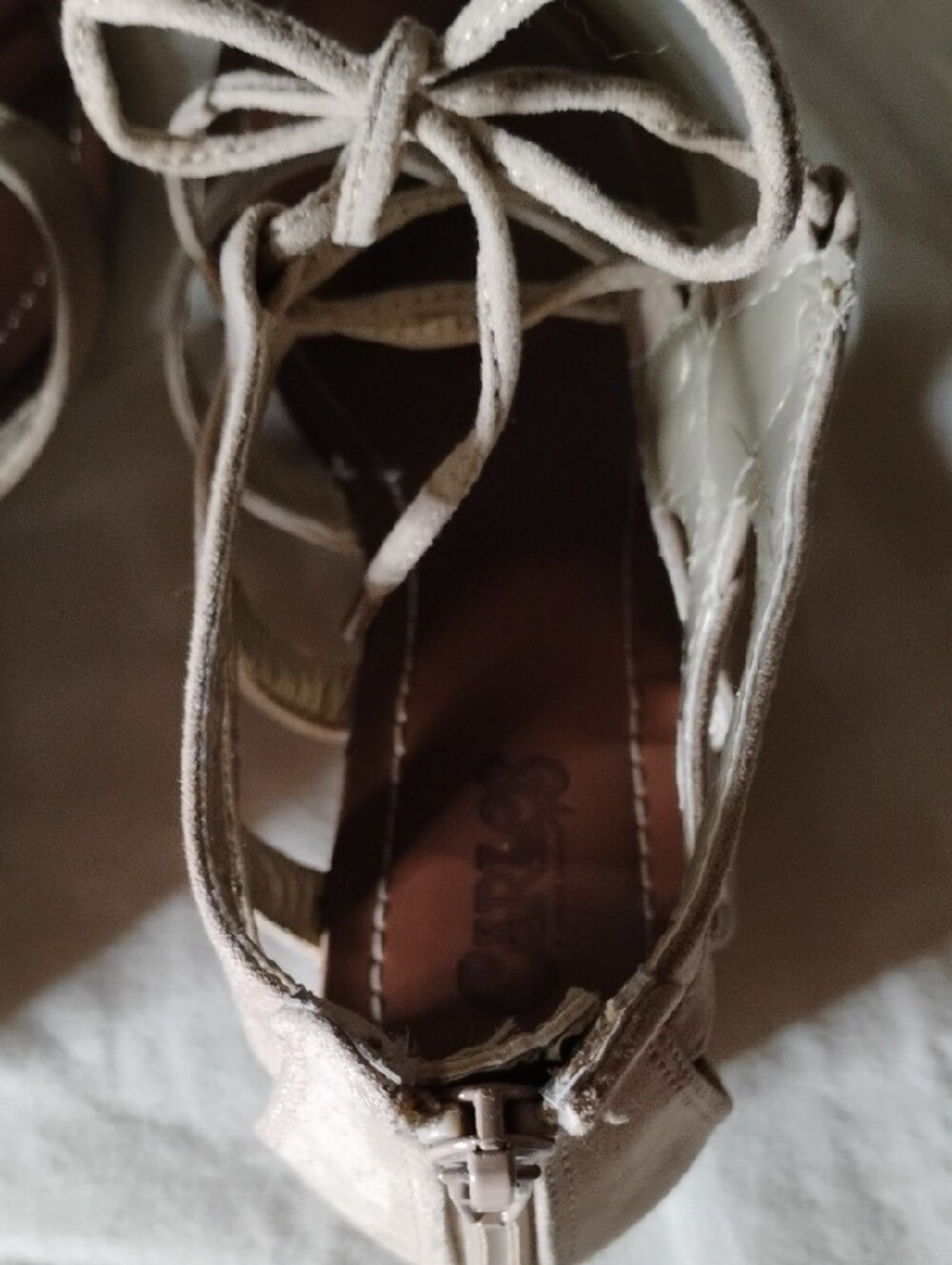 Carlos Santana Boho Lace Up Gladiator Sandals Neutral Strappy Low Wedge Heels - Picture 10 of 15